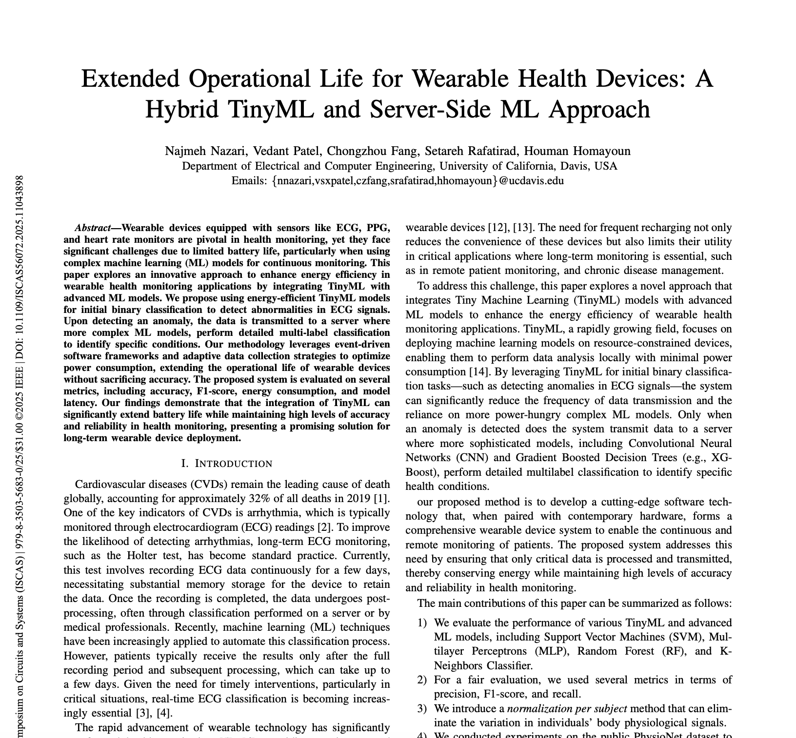 Extended Operational Life for Wearable Health Devices: A Hybrid TinyML and Server-Side ML Approach